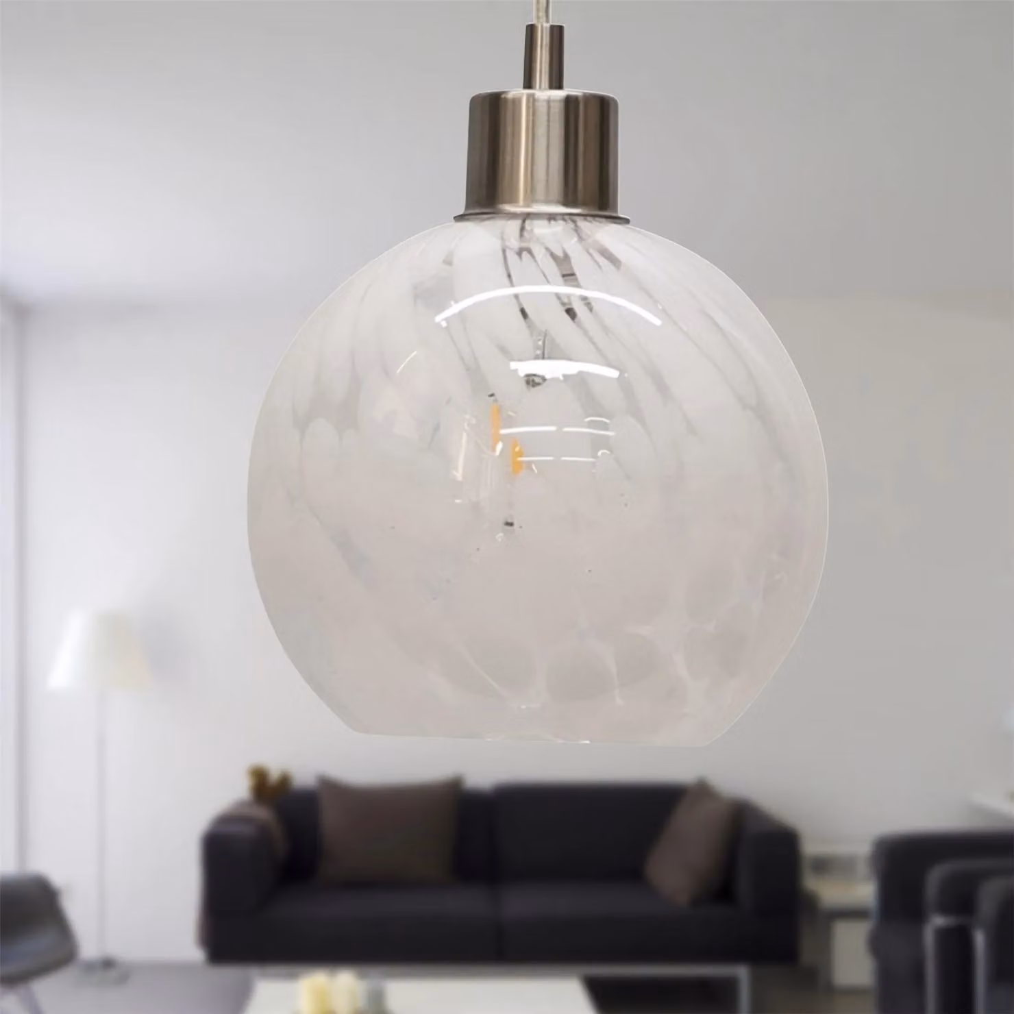 First Choice Lighting Confetti White and Transparent Glass Round Pendant Shade – 2