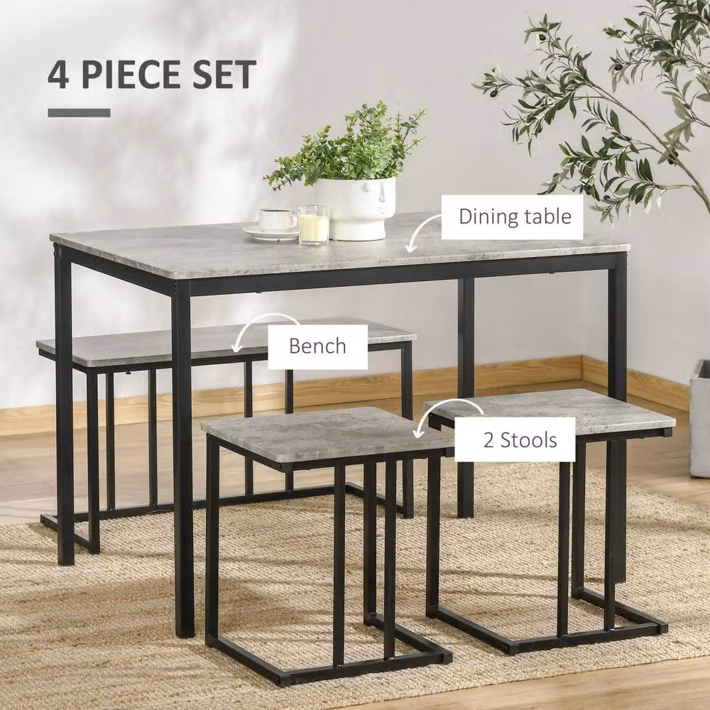 Wyld Haus Suroso Grey Concrete Effect Rectangular Dining Table and Bench Set for 4 – 5