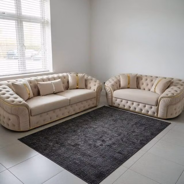 Stratus Interiors Ambassador 2+3 Sofa Set in Cream Velvet with Silver Trim