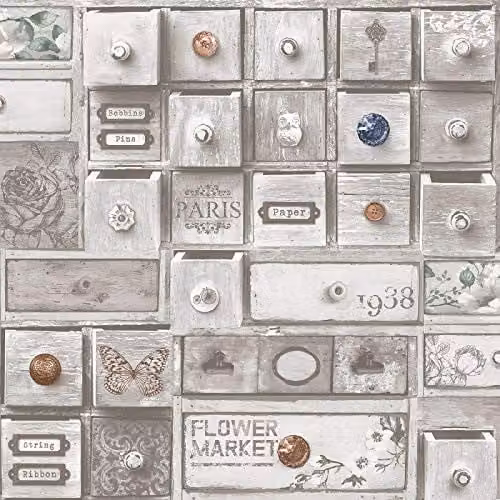Graham & Brown Fresco Trinket Box Floral Vintage Wallpaper in Grey