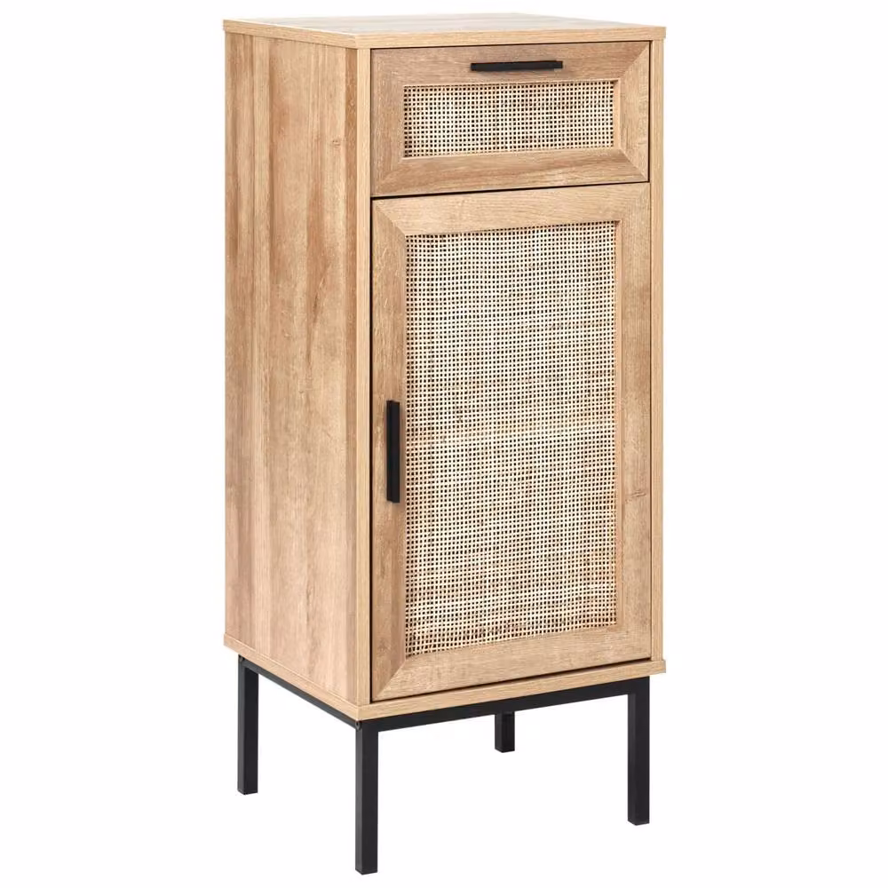 Wyld and Coco Wall Mounted Bathroom Cabinet with Natural Rattan Front in Beige, W: 40 cm, H: 92 cm – 2