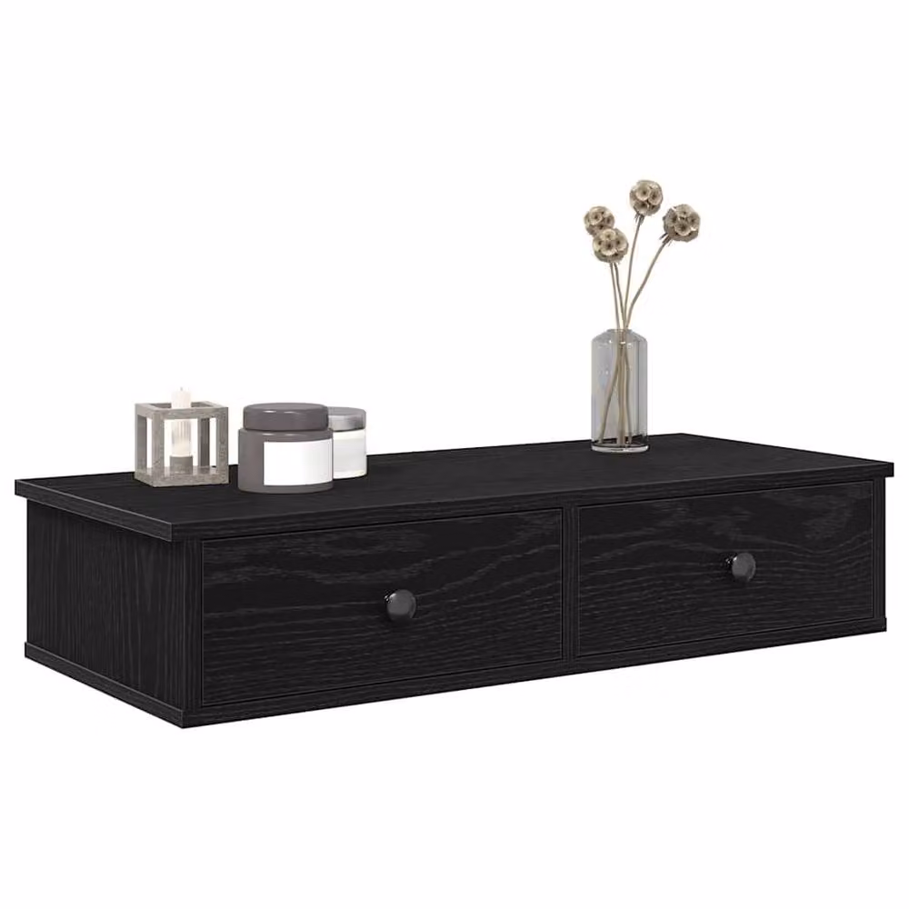 Berkfield Home Wall Mounted Shelf with Drawers in Black, W/D/H: 80 x 31 x 17 cm – 2