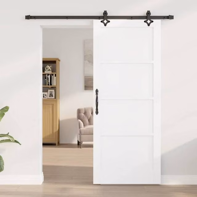 Berkfield Home Sliding Door with Hardware Set in White Lacquered Solid Wood, W: 83 cm, H: 202 cm