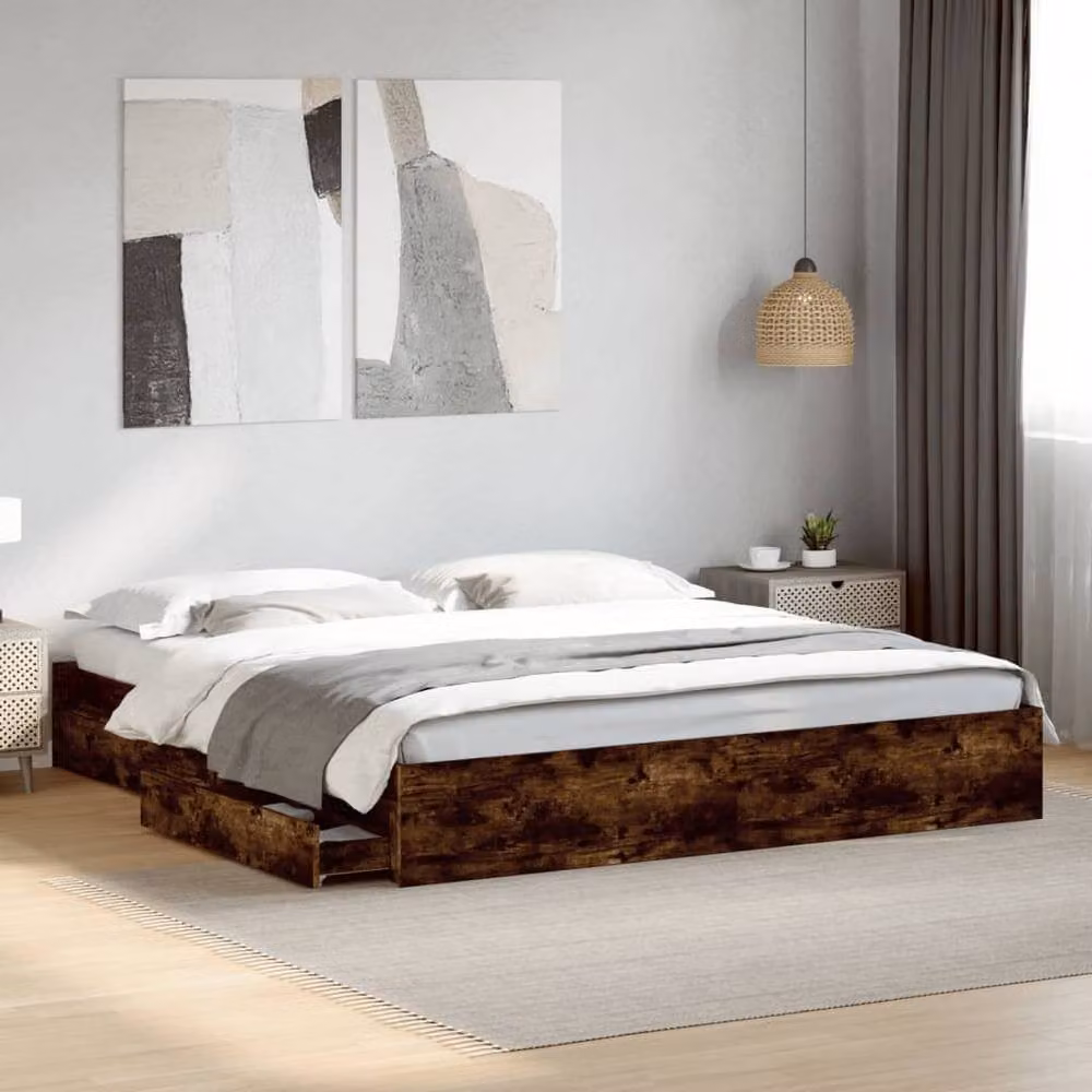 Berkfield Home Super King Bed Frame with Drawers in Smoked Oak Brown, W/D/H: 180 x 200 cm – 2
