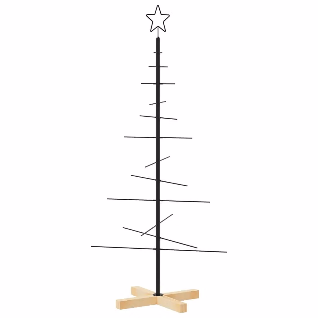Berkfield Home Metal Christmas Tree with Wooden Base, Black, Height: 120 cm – 2