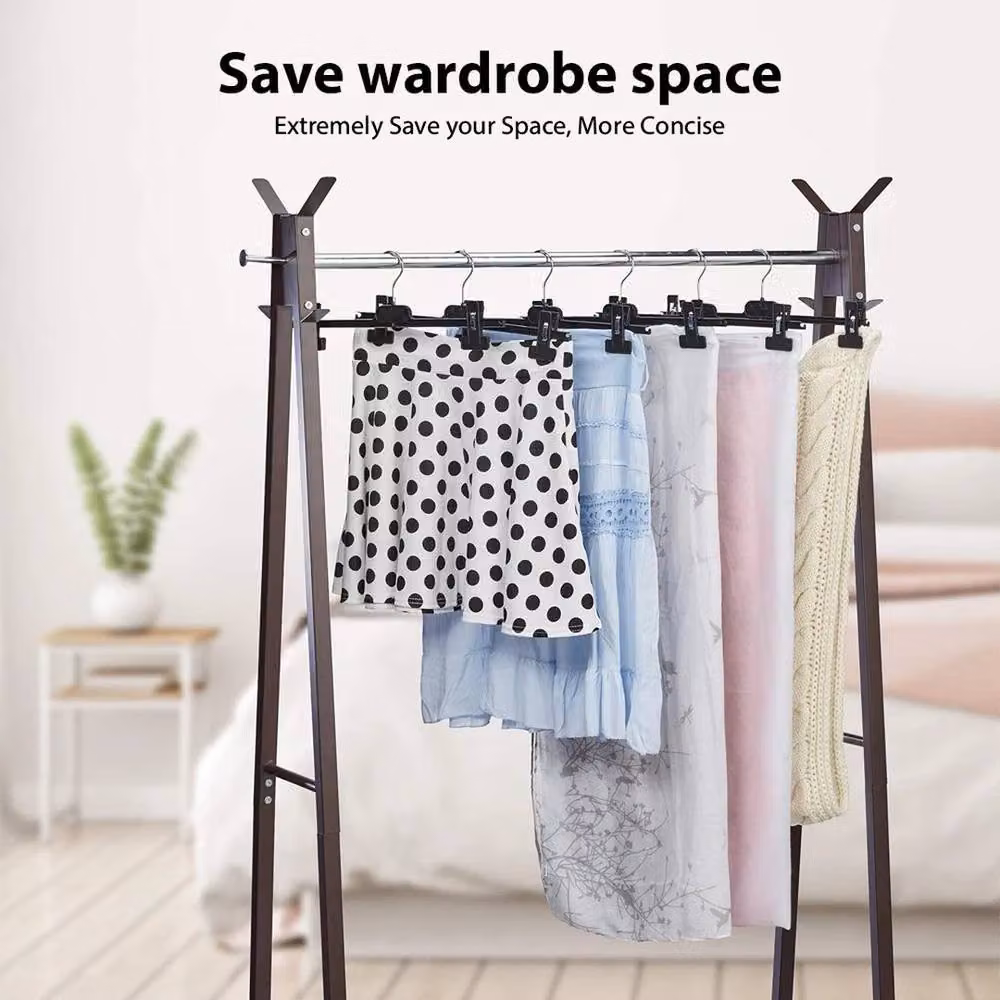 PAWNORA 15 Pack Black Plastic Trouser and Skirt Hangers with Clips for Space Saving – 3