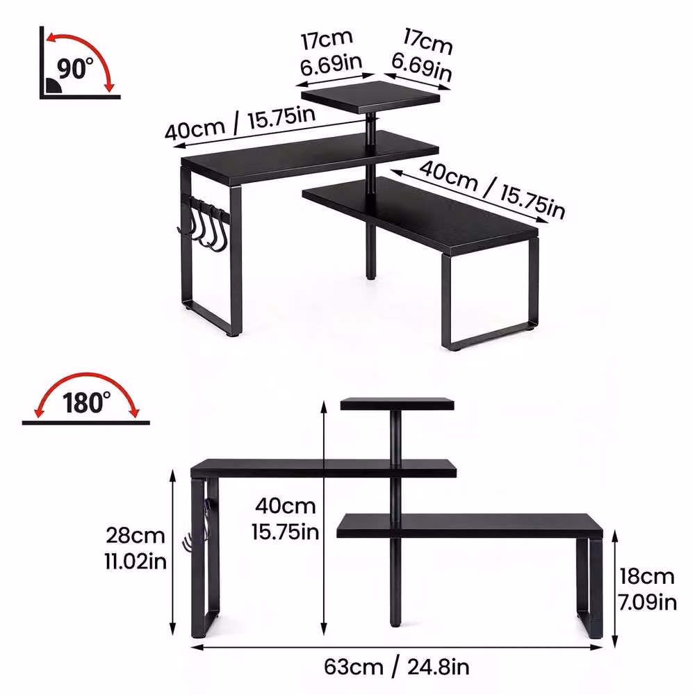 Nordara Black 3-Tier Rustic Corner Shelf, H 63.0 x W 40.0 x D 17.0 cm – 2