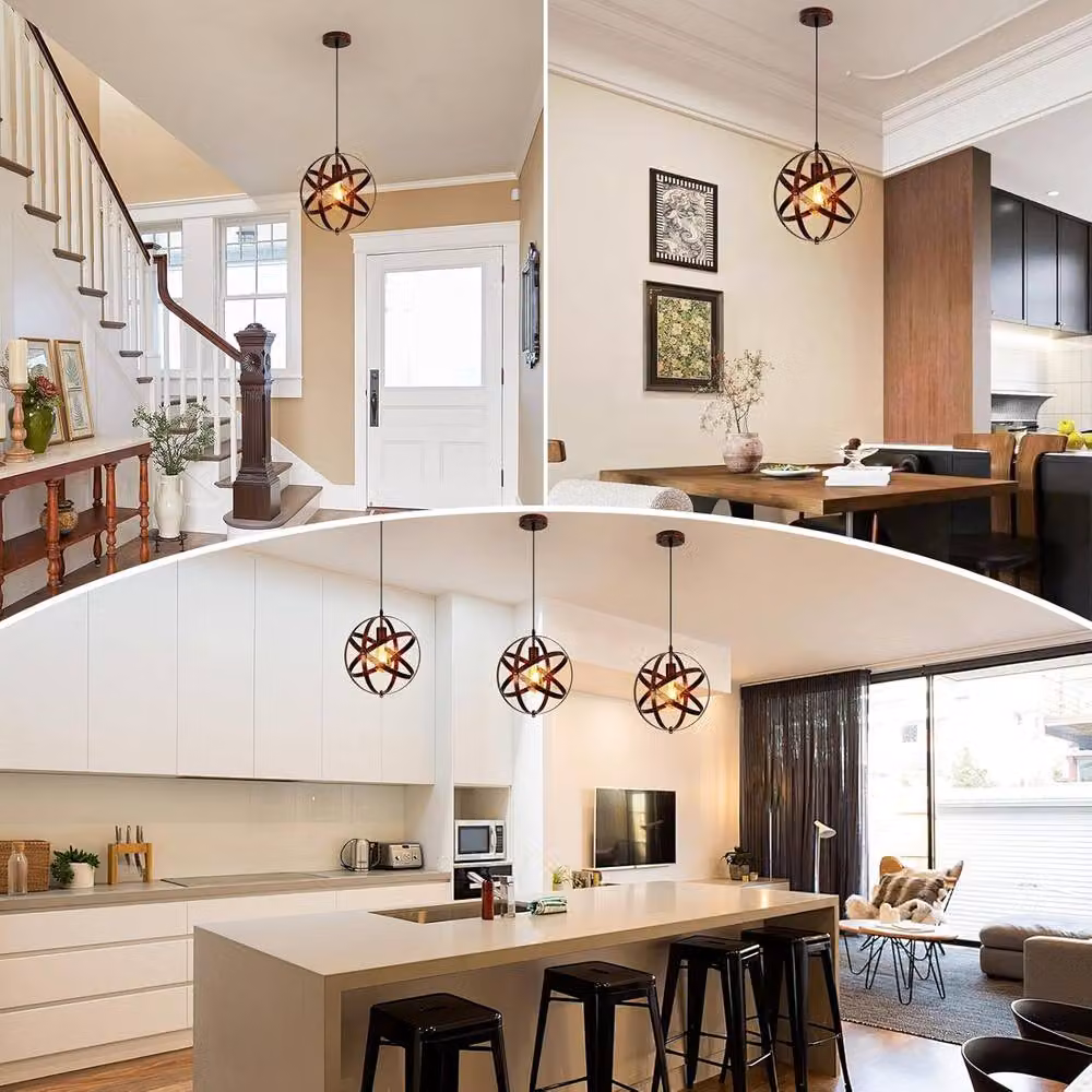 Goeco Vintage Bronze Metal Pendant Light with E27 Base, Diameter: 30 cm – 3