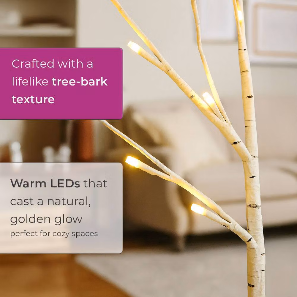 Neo Set of 2 Warm White LED Pre Lit Birch Twig Tree Lights, Height: 60 cm – 4