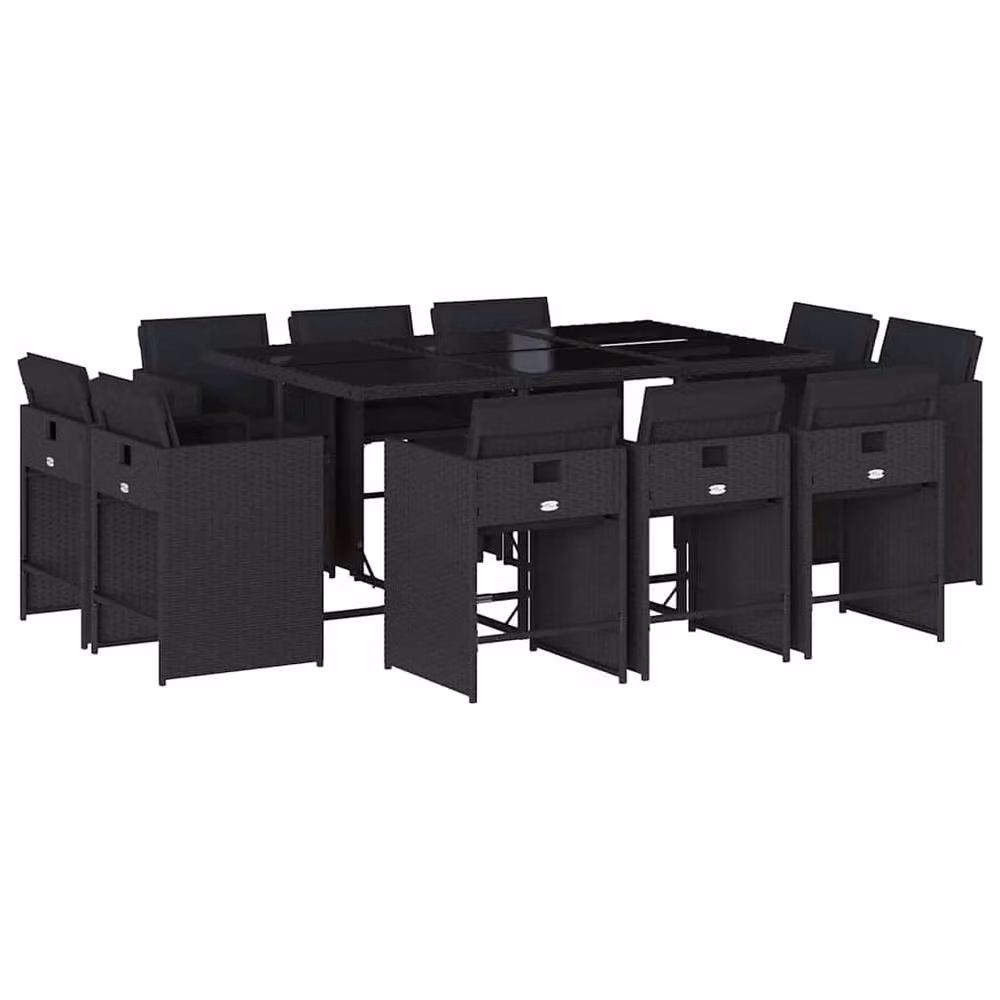 Berkfield Home Garden Extendable Rectangular Dining Set in Black PE Rattan with Glass Top – 2