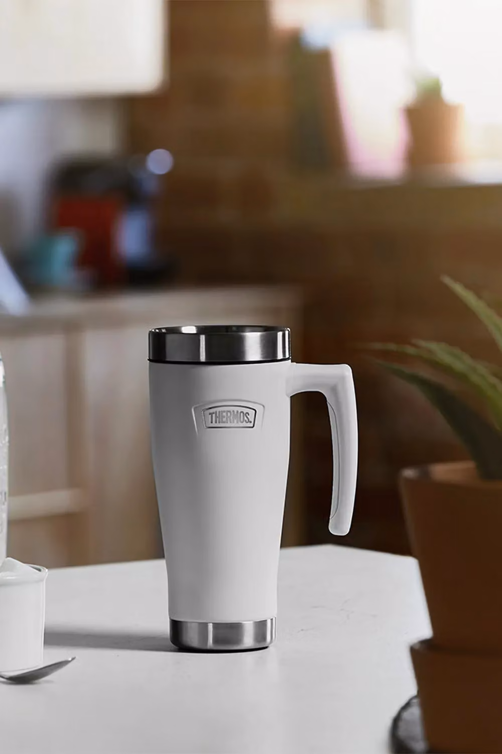 Thermos Icon Stainless Steel Travel Mug with Lid, White, 470ml – 6