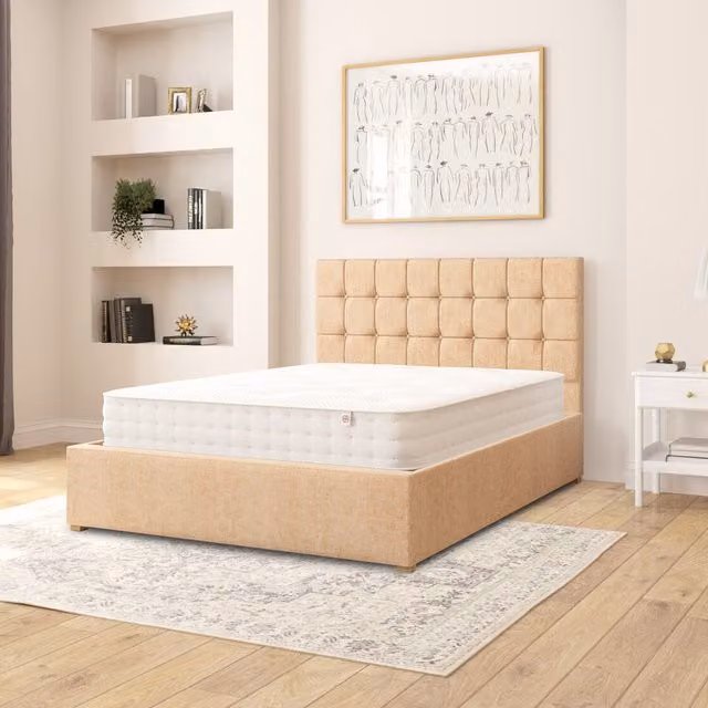 Aspire Sinatra Fabric Ottoman Storage Bed in Firenze Velour, Champagne, W/D/H: 140 x 200 cm