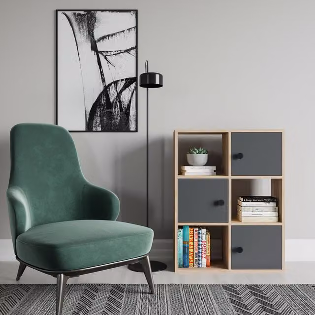 Decorotika Tasso Bookcase with Cabinets in Oak and Anthracite, H 94.0 cm x W 63.5 cm