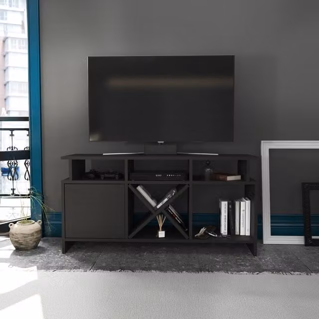 Decorotika Auburn Modern Geometric TV Unit in Anthracite Grey Matt Wood, Width: 120 cm