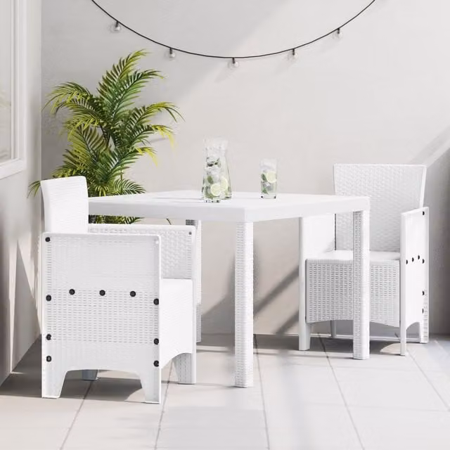 Berkfield Home 3 Piece White Poly Rattan Garden Dining Set – 1