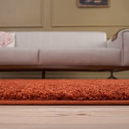THE RUGS Terra Plain Soft High Pile Shaggy Round Rug in Orange, Diameter: 120 cm – 5