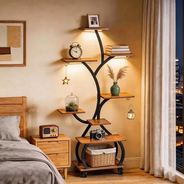 Kelvenix Metal Plant Shelf Rack Display Stand in Brown