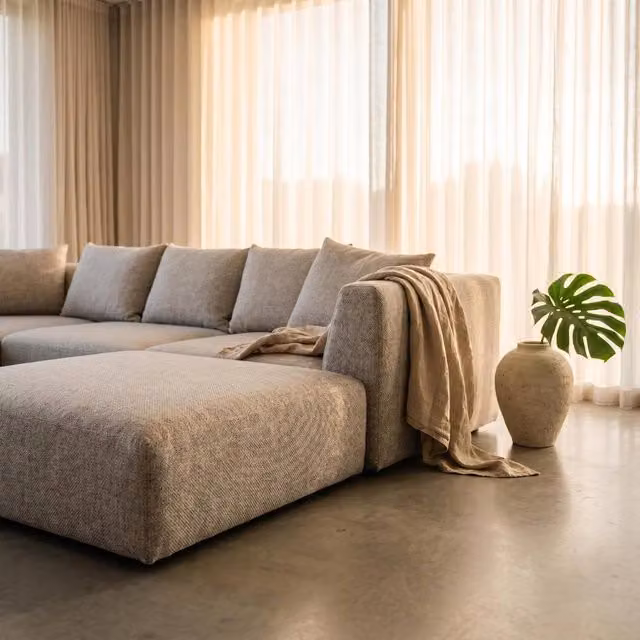 Abakus Direct Tokyo U-Shape Modular Sofa in Grey and Beige Brushed Tweed Fabric
