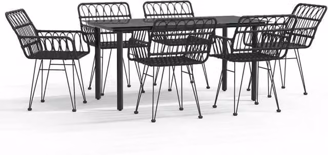 Berkfield Home 7 Piece Black Poly Rattan Garden Dining Set