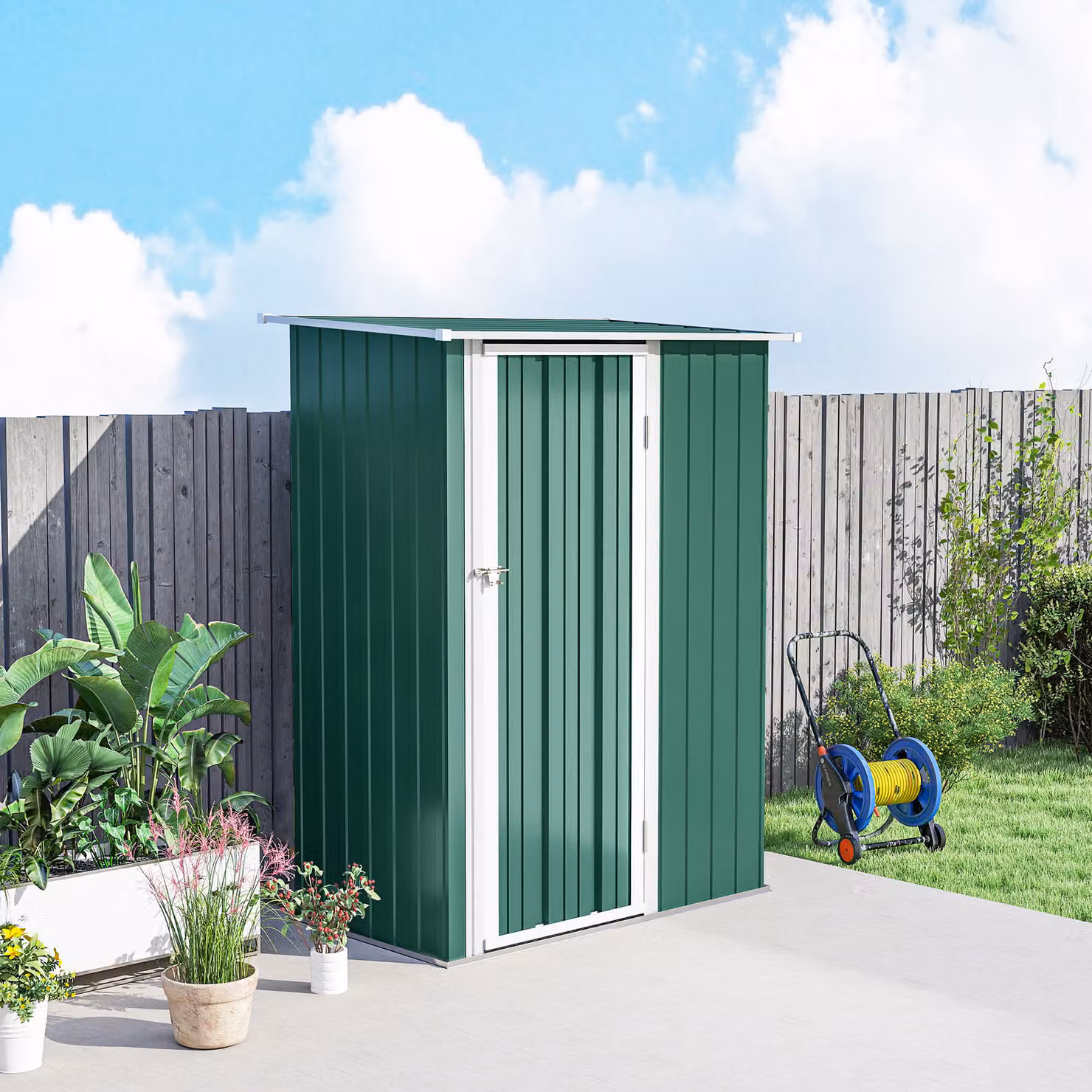 Outsunny Green Metal Outdoor Storage Shed with Sloped Roof – 8