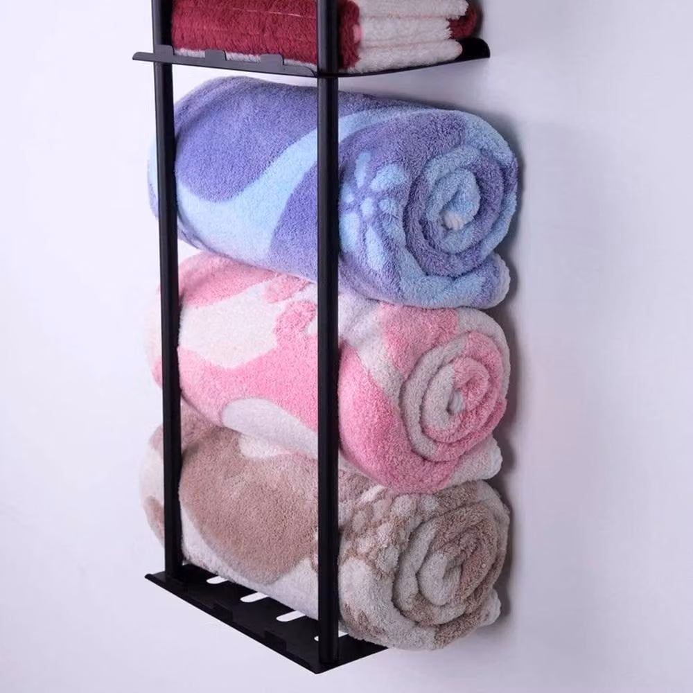EONLION Black Metal Wall Mounted Towel Rack and Storage Shelf Holder – 3