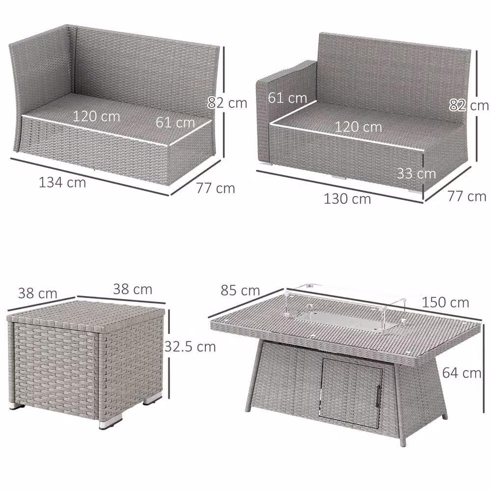 STILVORA 7-Piece Grey Sofa Set with Fire Pit Table – 3