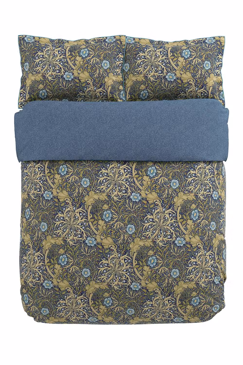 Morris & Co Seaweed Reversible Cotton Percale Duvet Cover and Pillowcase Set in Blue and Green, W/D/H: 140 x 200 cm – 2