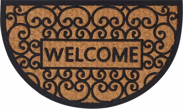 Berkfield Home Half Round Door Mat in Brown, Rubber and Coir, W: 75 cm, D: 45 cm