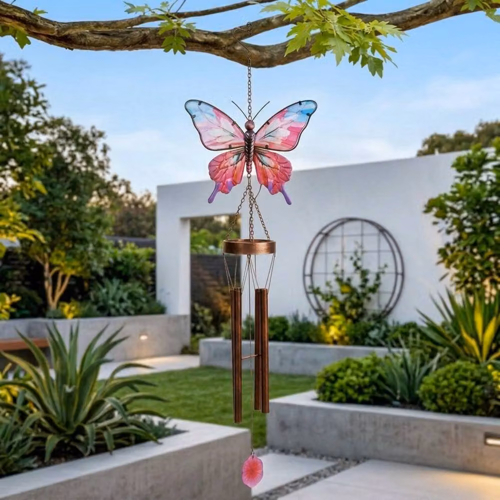 Garden Greatness Butterfly Design Solar Metal Windchime in Red and Multicolour – 2