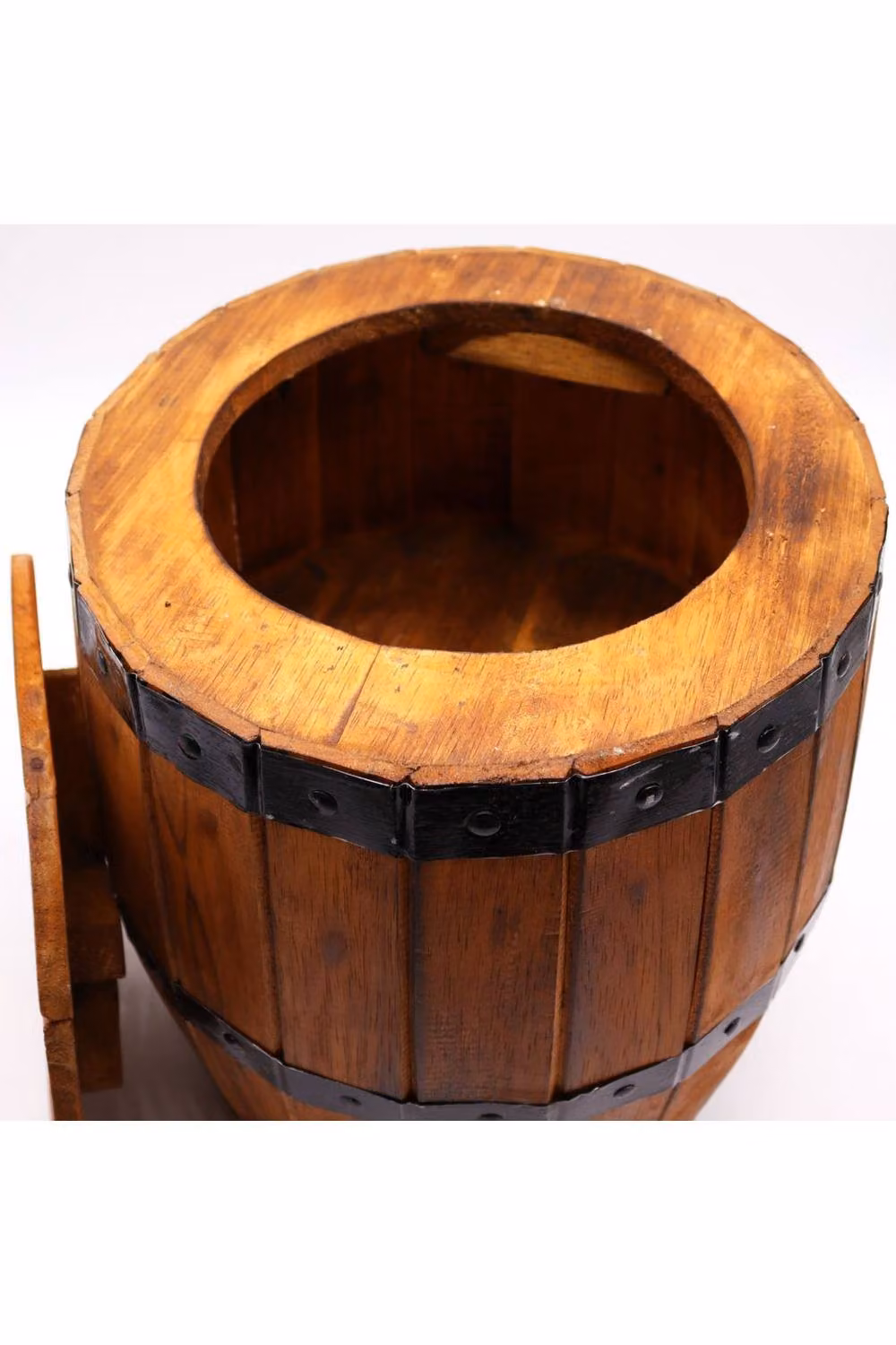 KDMD Natural Beer Barrel Stool with Storage in Brown, Rustic Modern Wood and Metal Design, W/D/H: 32 x 38 x 38 cm – 2