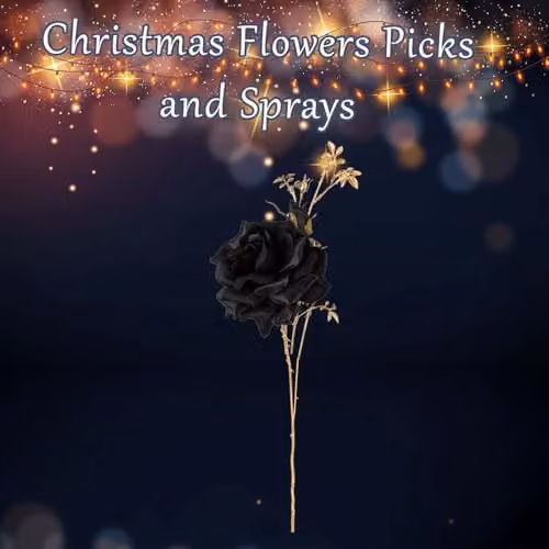 VFM e-Store Christmas Rose Spray Pick Decoration in Black, H 80 cm x W 16 cm – 2