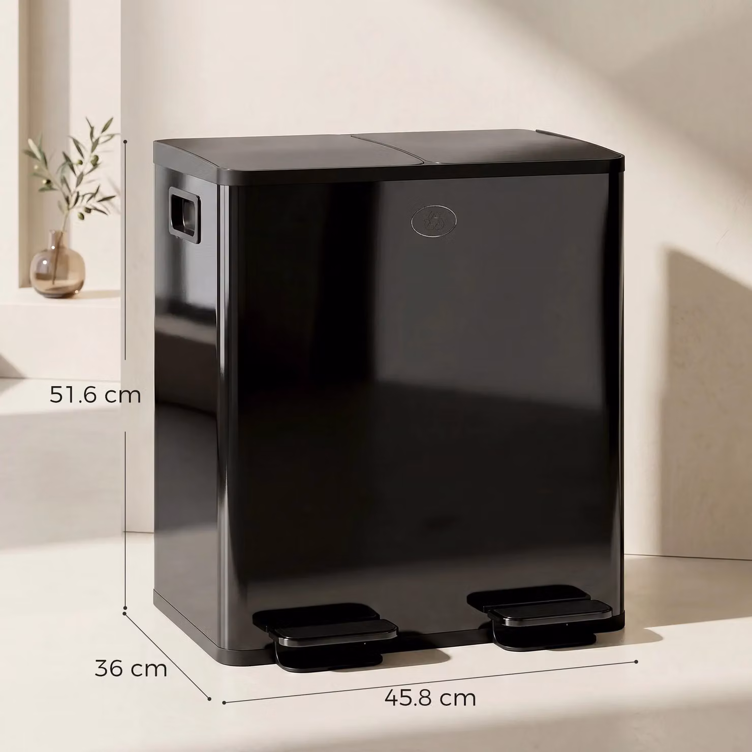 HOMCOM Dual Kitchen Pedal Bin for Recycling and Waste, 2 x 20L, Black – 3