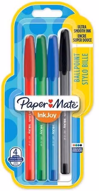 Paper Mate Inkjoy 100 Ballpoint Pens, Assorted Colours (Black, Blue, Green, Red)