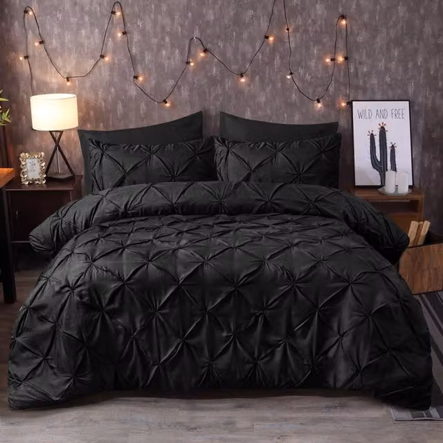 Cotton Passion Black Microfibre Duvet Cover and Pillowcase Set, W/D/H: 200 x 200 cm and 50 x 75 cm