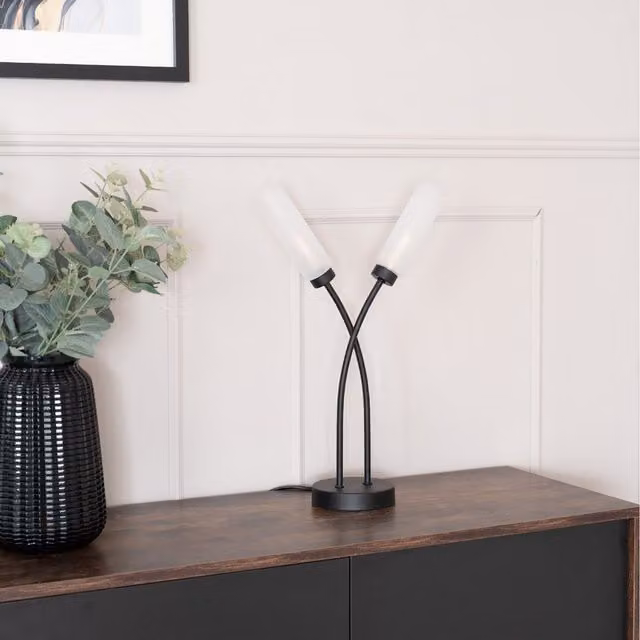 ValueLights 2 Way Curved Arm Cross Over Table Lamp in Matt Black