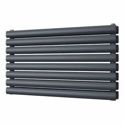UK Radiators Omeara Axis Anthracite Elliptical Tube Horizontal Designer Double Panel Radiator W: 80 cm, H: 46.4 cm – 2