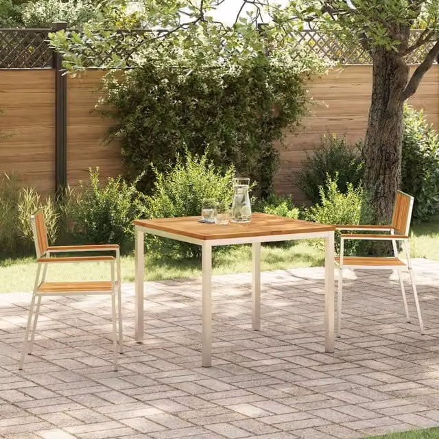 Berkfield Home 3 Piece Modern Garden Dining Set in Brown Acacia Wood and Metal