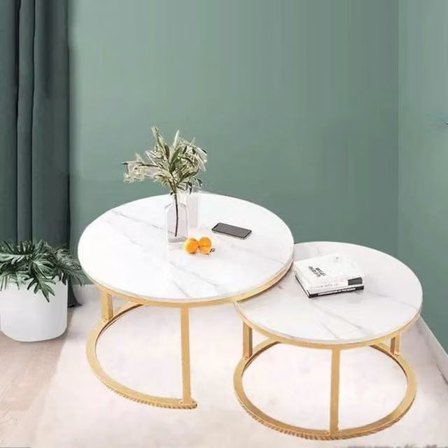 FORGEVIO Set of 2 Round Nesting Coffee Tables in Gold – 1