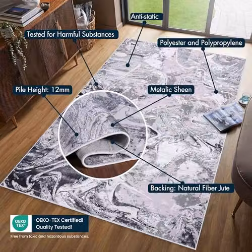 Desire Rugs Solarius Modern Abstract Rectangular Area Rug in Silver, W: 60 cm, L: 220 cm – 6