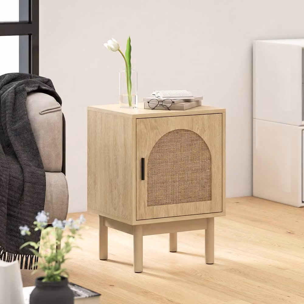 STILVORA Modern Bedside Table with Rattan and Wood Design in Brown – 3