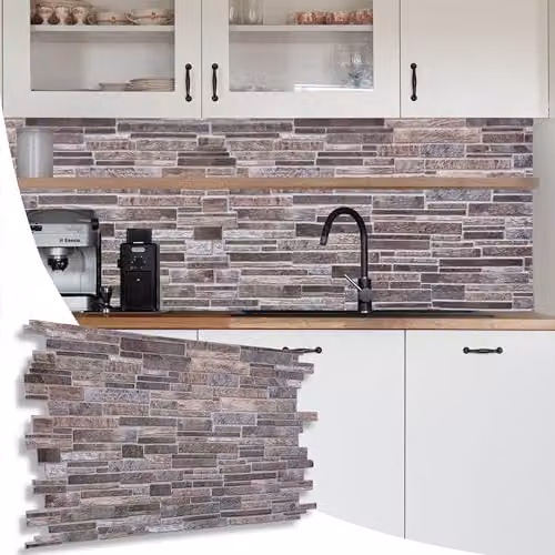 Novecrafto 3D Stone Look PVC Wall Panels, Grey, 6 Sheets, W: 96 cm, H: 48 cm – 4