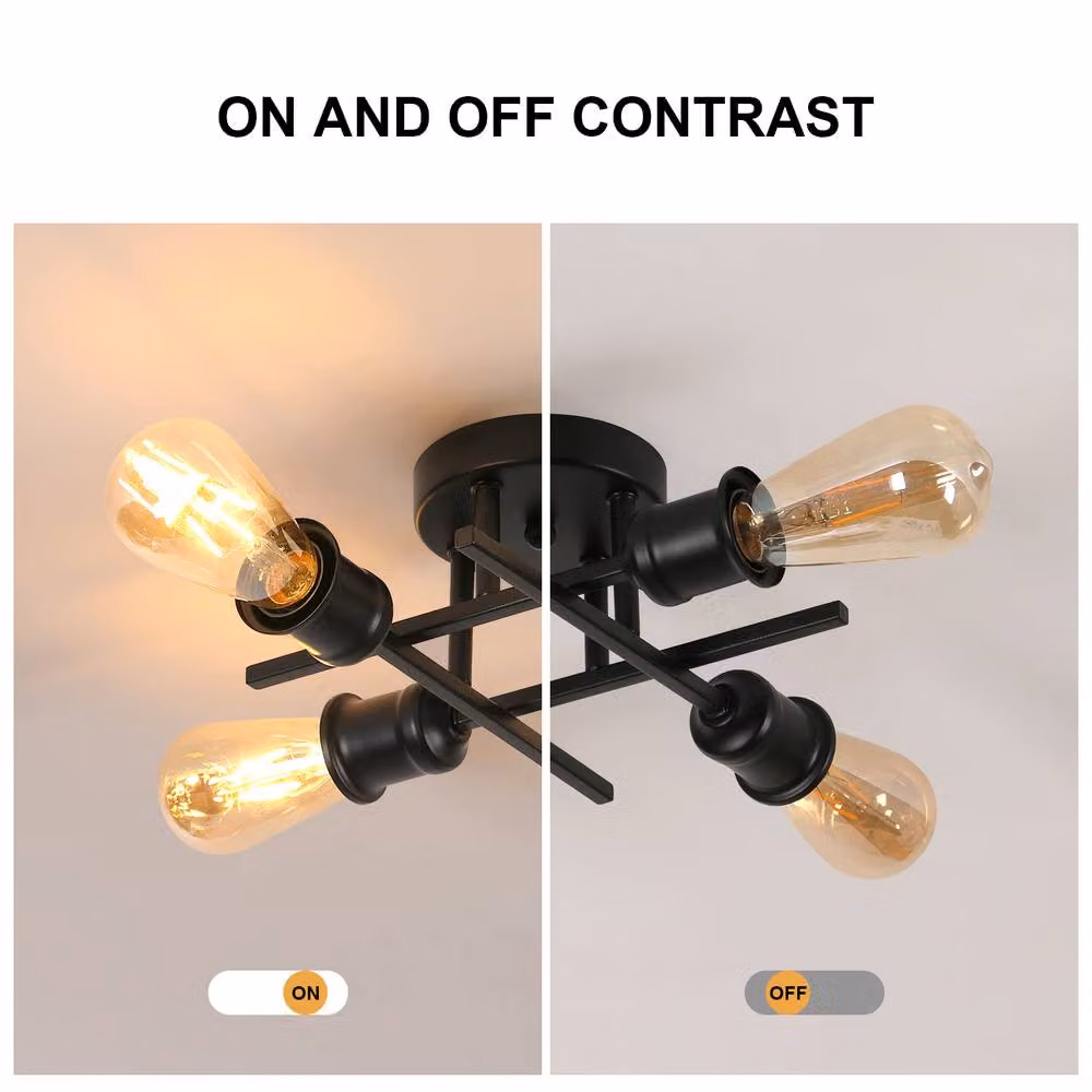 Pheashine Black 4-Light Semi-Flush Ceiling Light, Industrial Metal Design, Diameter: 28 cm – 5
