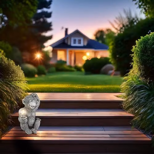 Globo Lighting Monkey Solar Garden Decoration LED Warm White Grey W/D/H: 20 x 15.5 x 27.5 cm – 4