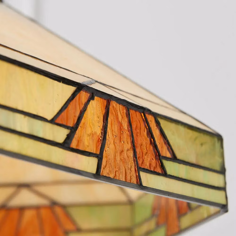 Loops Art Deco Tiffany Glass Hanging Ceiling Pendant Light in Bronze and Amber – 2