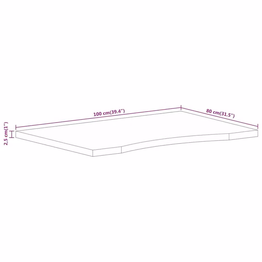 Berkfield Home Curved Solid Wood Mango Desk Top in Brown, W: 100 cm, D: 80 cm, H: 2.5 cm – 3
