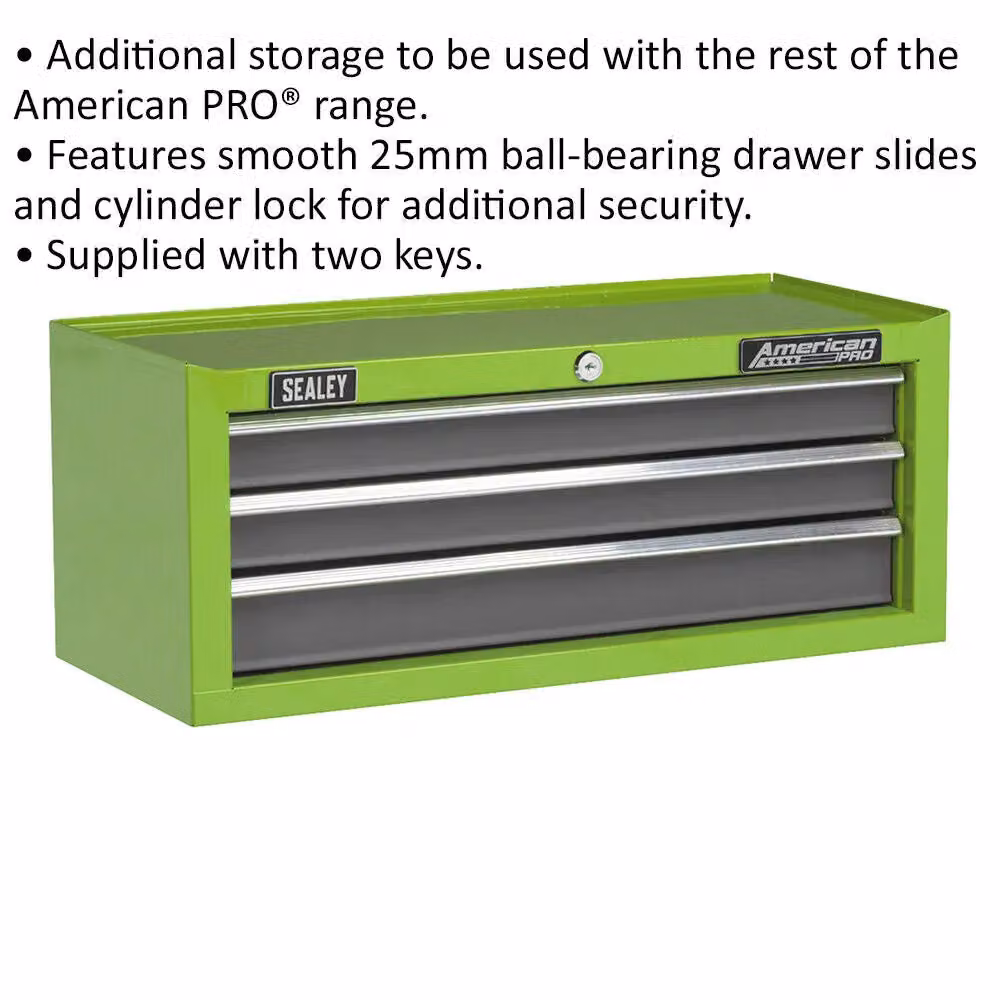 American PRO Loops Lockable 3 Drawer Mid-Box Tool Chest Storage Cabinet, Green, W: 60.5 cm, D: 26 cm, H: 25 cm – 2