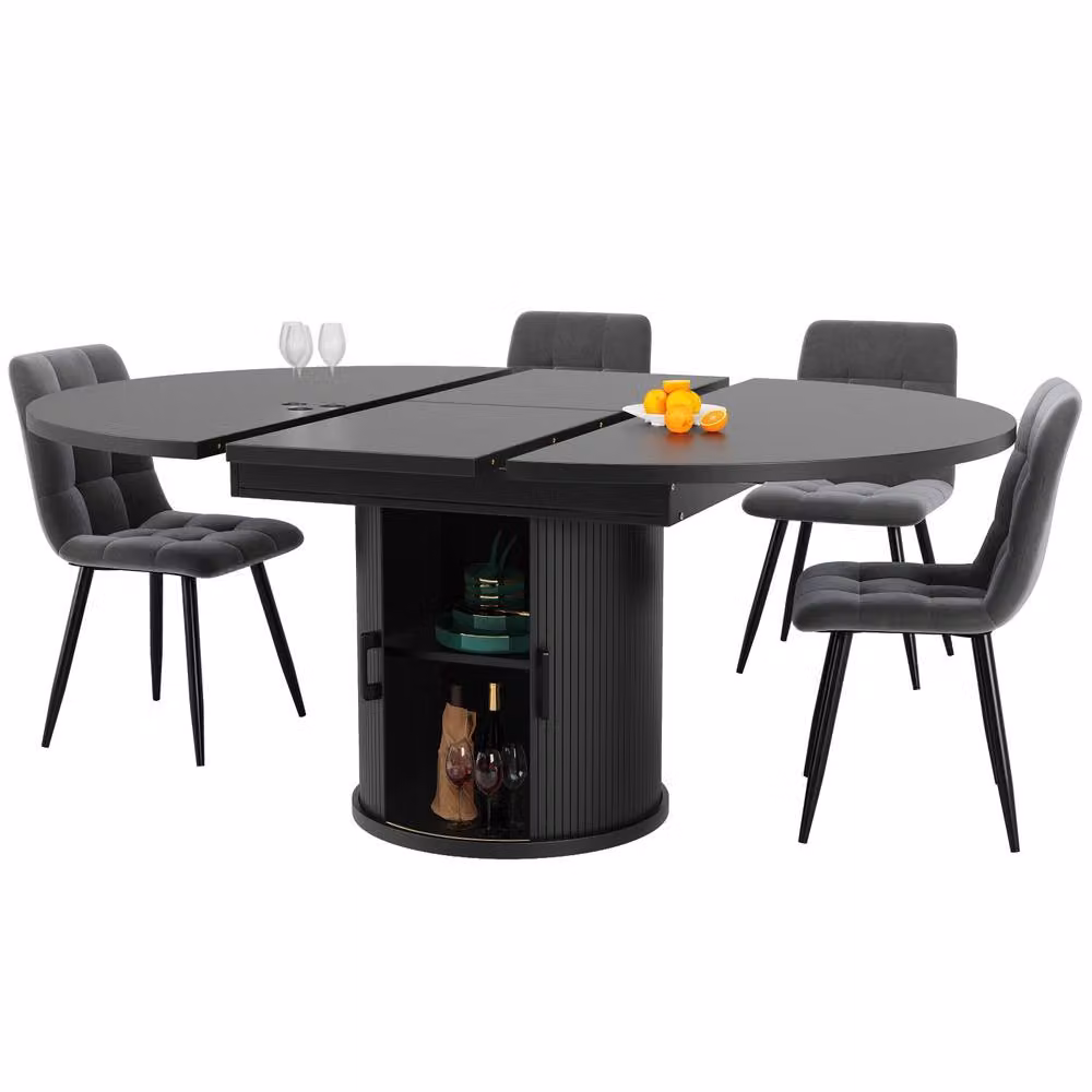 ModernLuxe Extendable Round 6-Seater Dining Table in Black – 5