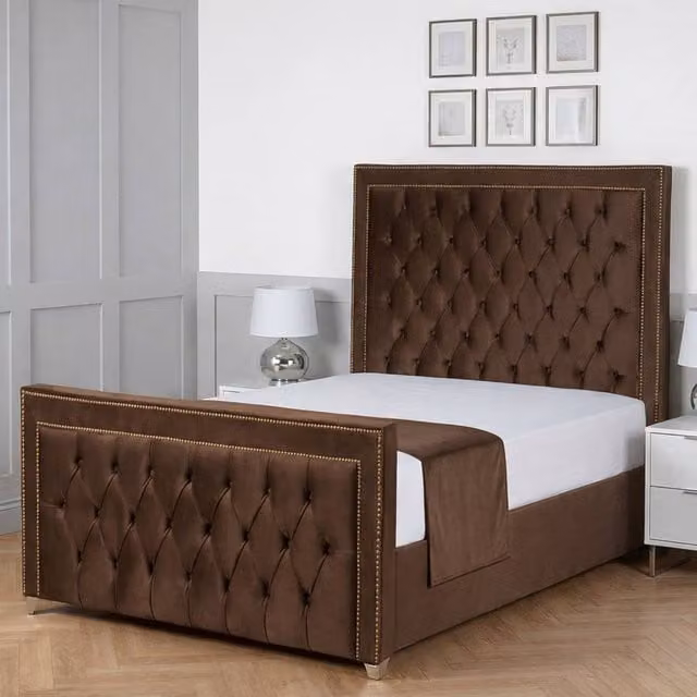 Living Comfort Bedz Metro Brown Velvet Upholstered Gas Lift Storage Bed with 48 Inch Headboard, W/D/H: 140 x 200 cm – 1