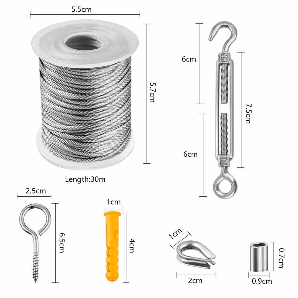 Nordara 30m Plastic Coated Stainless Steel Garden Wire Rope Catenary Kit in Metallic Silver – 2