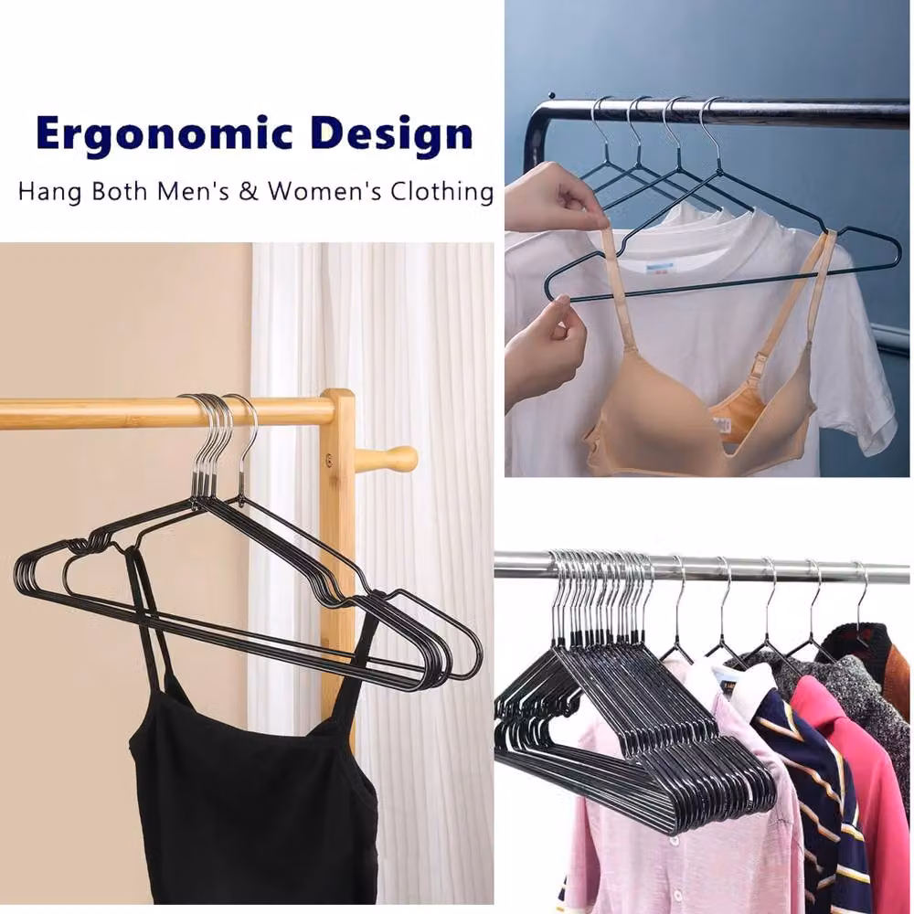 ATEK 40 Pack Premium Non-Slip Rubber-Coated Metal Clothes Hangers in Black – 6